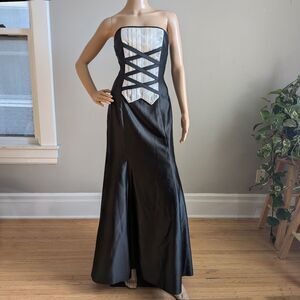 Vintage 90s JM for Gunne Sax Tuxedo Gown Maxi Prom Dress Menswear Inspired 5